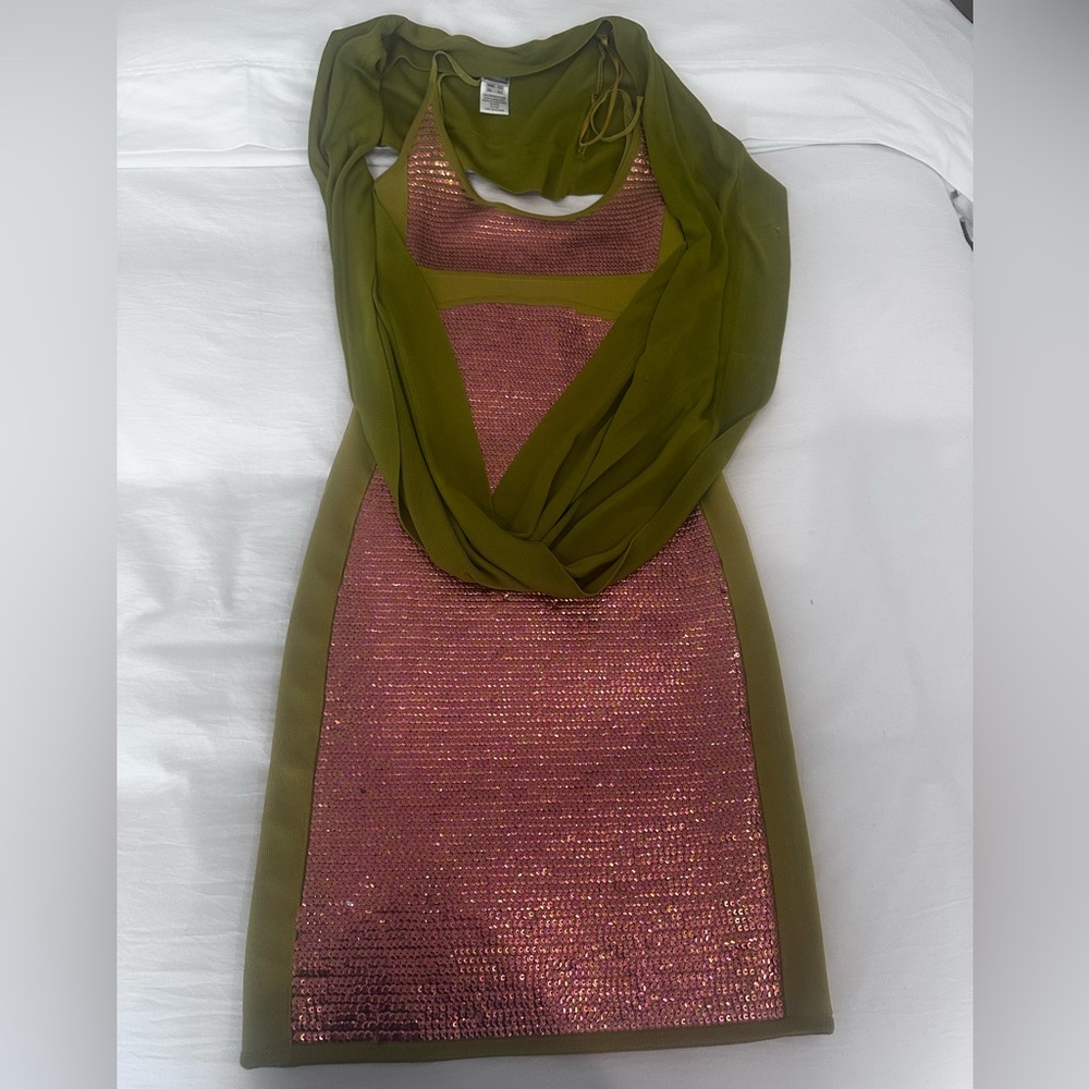 Herve Leger Olive and Maroon Midi  Dress- two pieces - limited edition- RARE - Picture 4 of 7